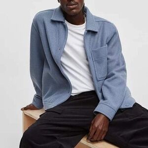 Mode of One Mens Knit Trucker Jacket Blue Asphalt Ribbed Shacket 100194421 Large